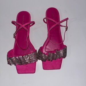 Bamboo Pink Strappy Sandals with Silver Accents